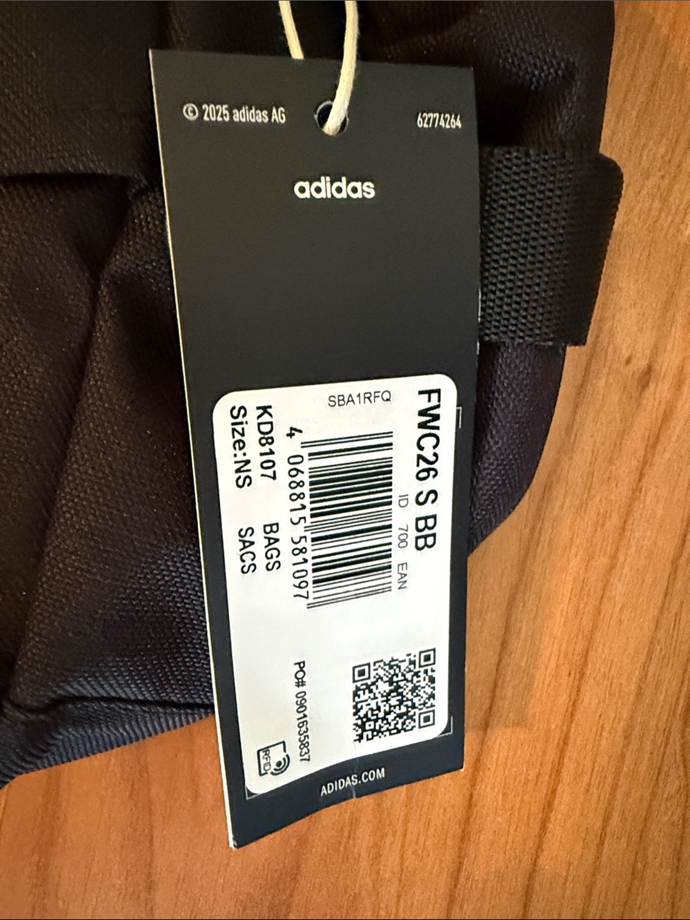 adidas Black Waist Crossbody Bag with Red Zip and FIFA Patch - Picture 2 of 7